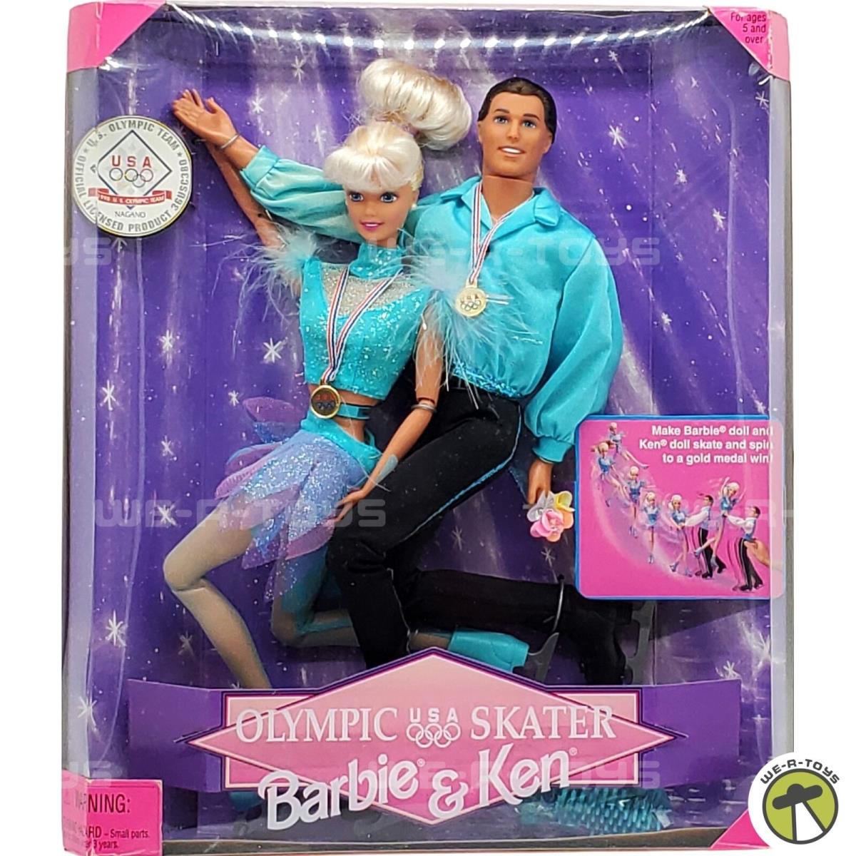 1997 Usa Olympic Skater Barbie Ken Doll Set Mattel 18726