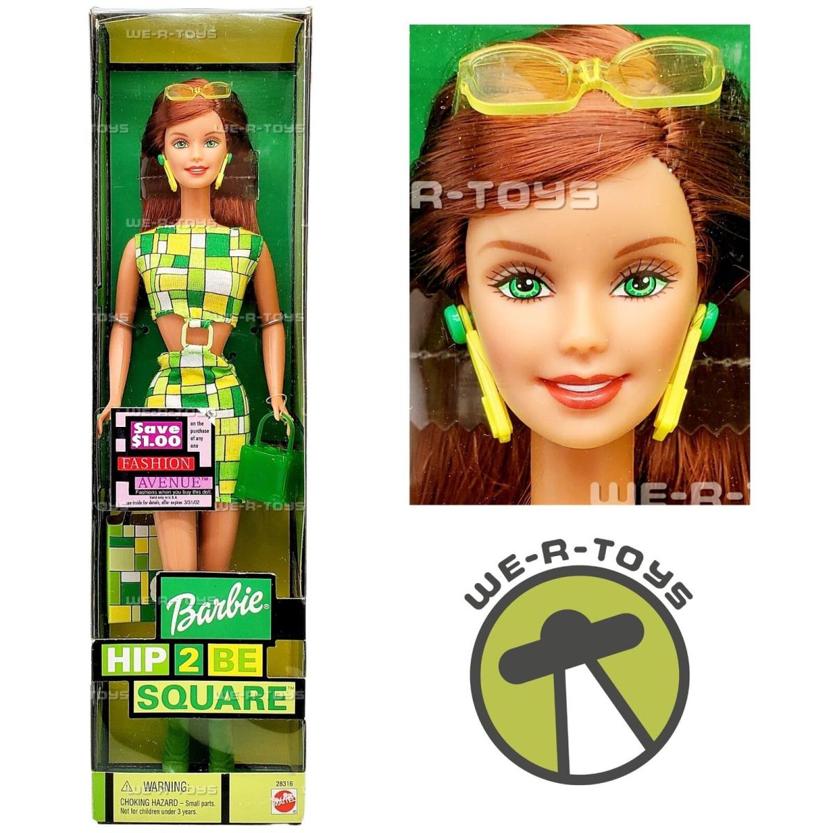 Hip 2 Be Square Barbie Doll Redhead in Green Fashions 2000 Mattel 28316