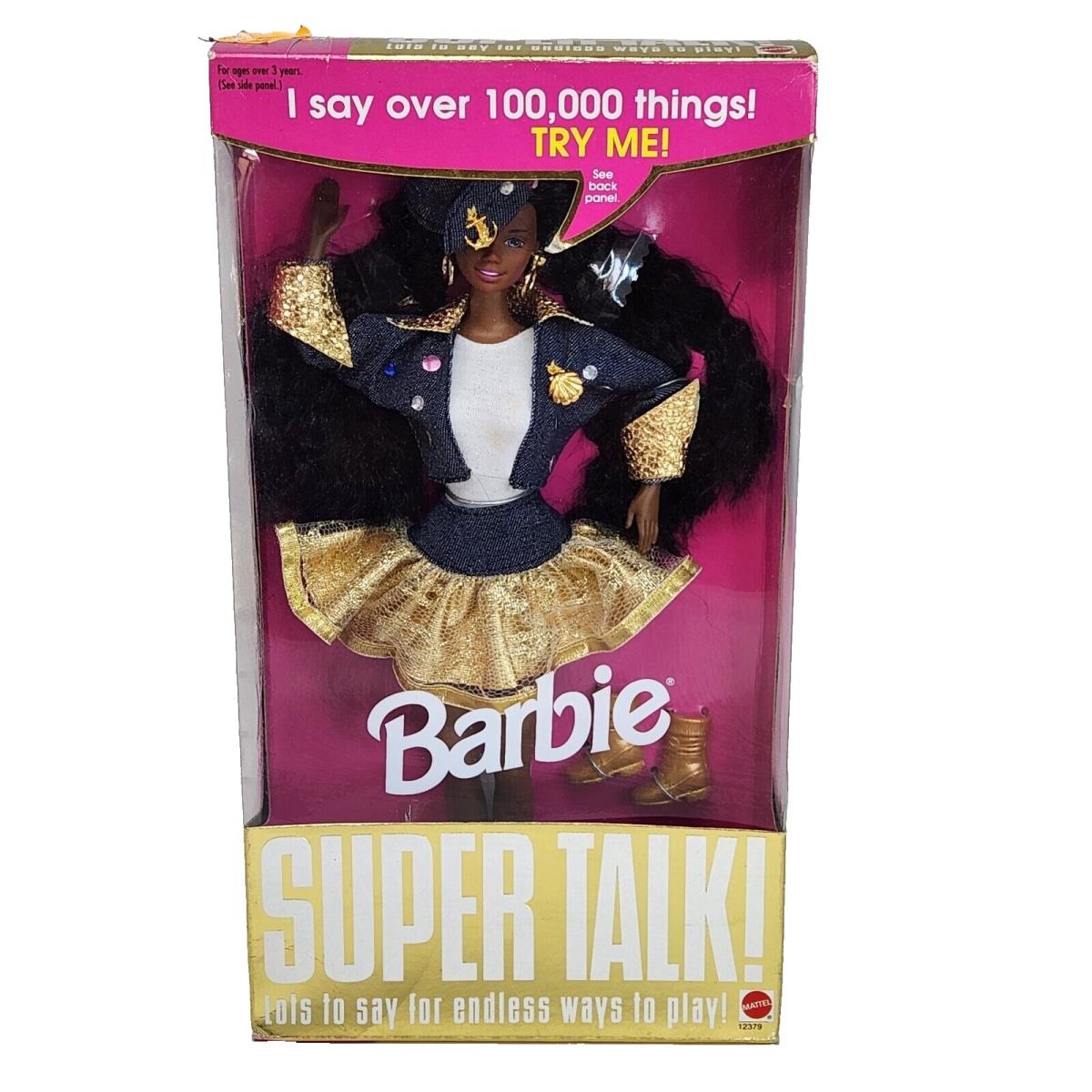 Vintage 1994 Super Talk Black Barbie Doll Mattel 12379