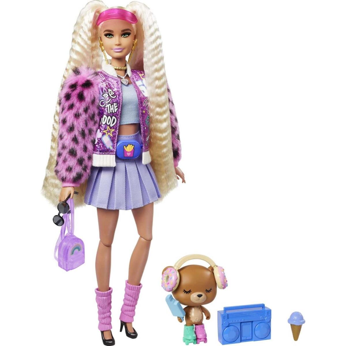 Barbie Extra Doll Accessories with Extra-long Crimped Pigtails in Pink Sparkly