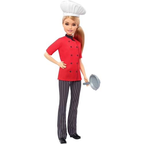 Barbie Chef Doll Petite Dressed in Chef-inspired Coat with Frying Pan Chef`s