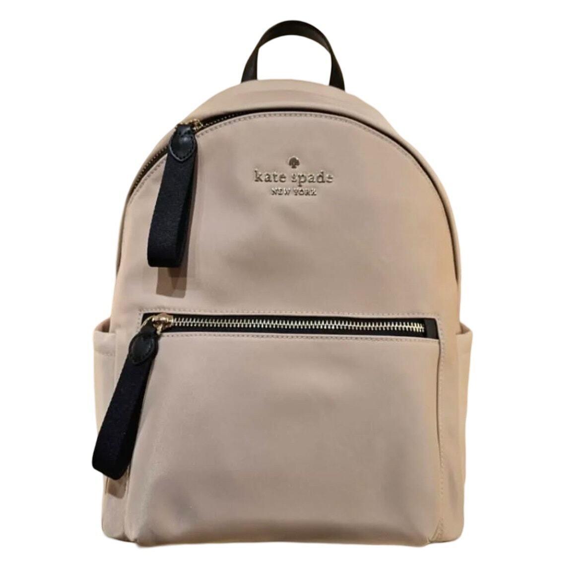 Kate Spade Chelsea Nylon Medium Backpack Beige Black Tote Bag Purse with Dustbag