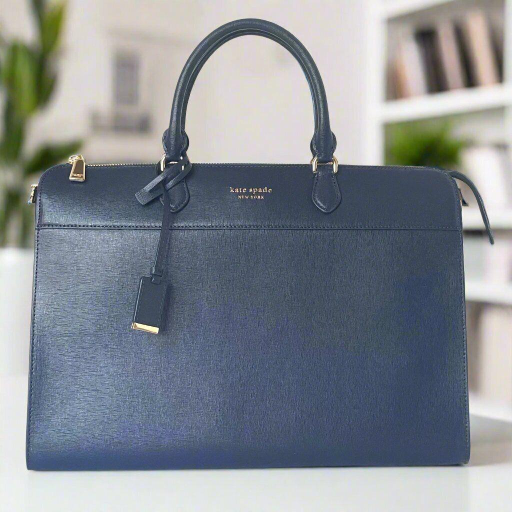 Kate Spade Morgan Laptop Bag Work Tote Womens Blue Leather Shoulder Bag