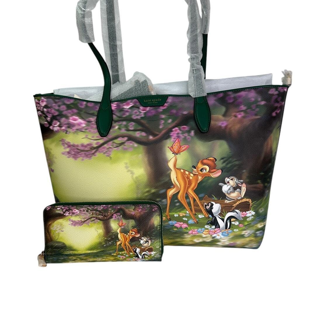 Kate Spade Disney Bambi Sutton Medium Tote W/pouch Matching Wallet