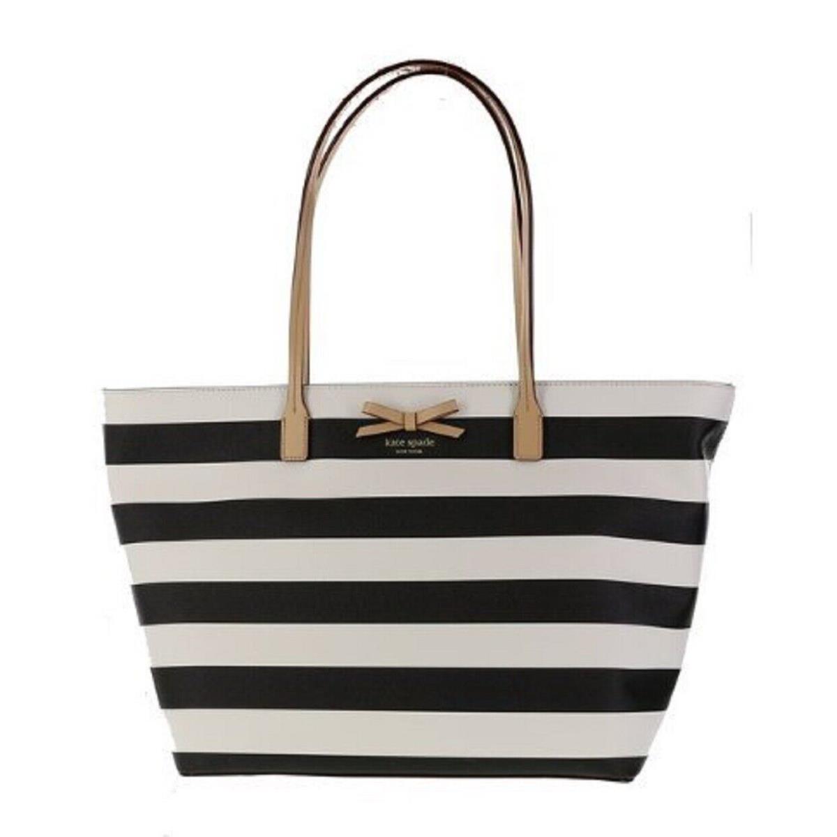 New_kate Spade_sawyer Street_margareta_cream Black Striped_tote Bag_satchel