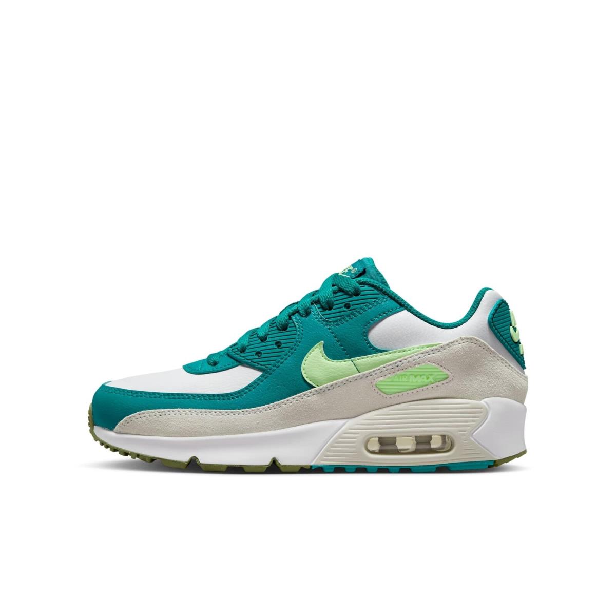 CD6864-124 Grade School Nike Air Max 90 Ltr GS - White/Bright Spruce/Phantom/Barely Volt