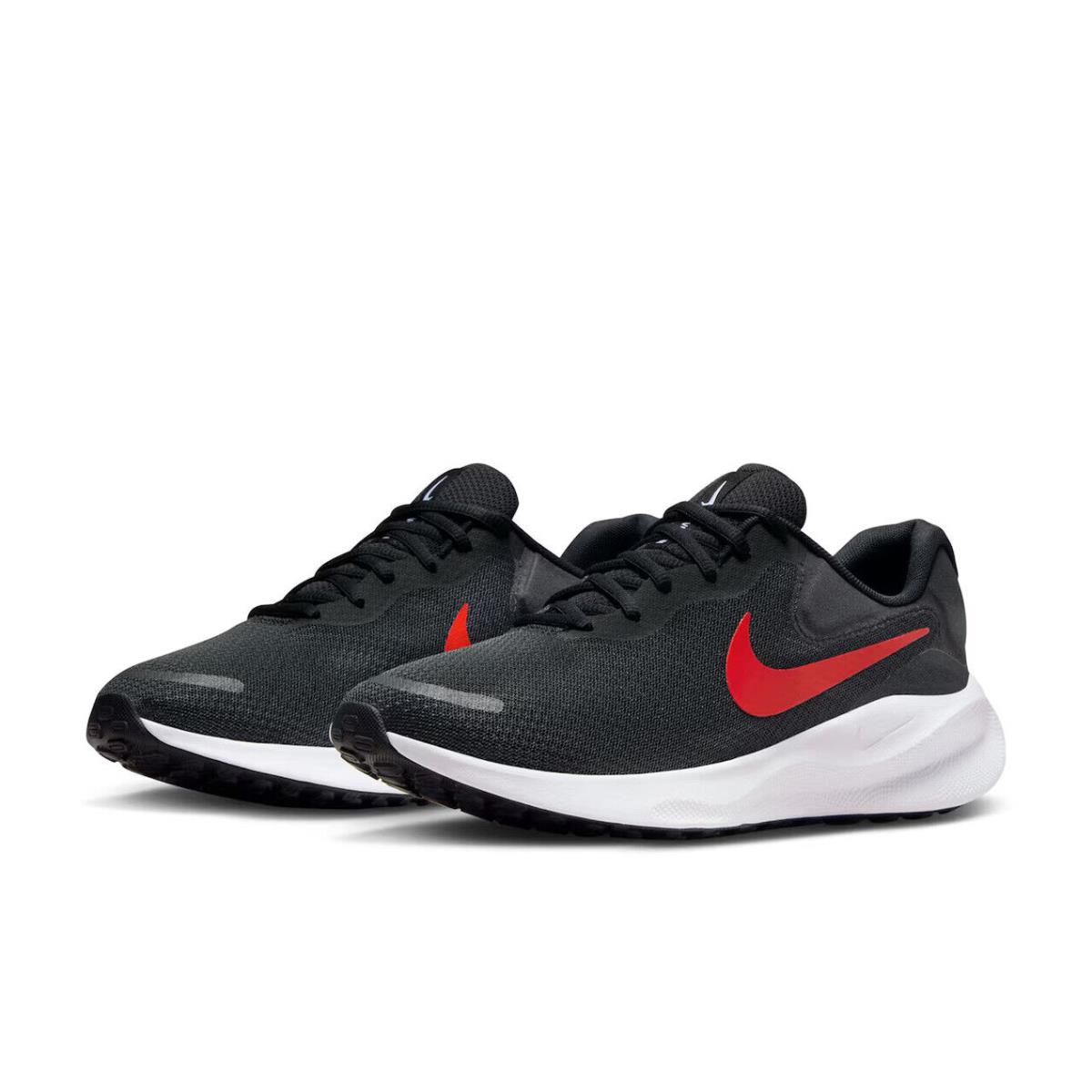 Mens Nike Revolution 7 Black Red Textile Running Shoes - Black