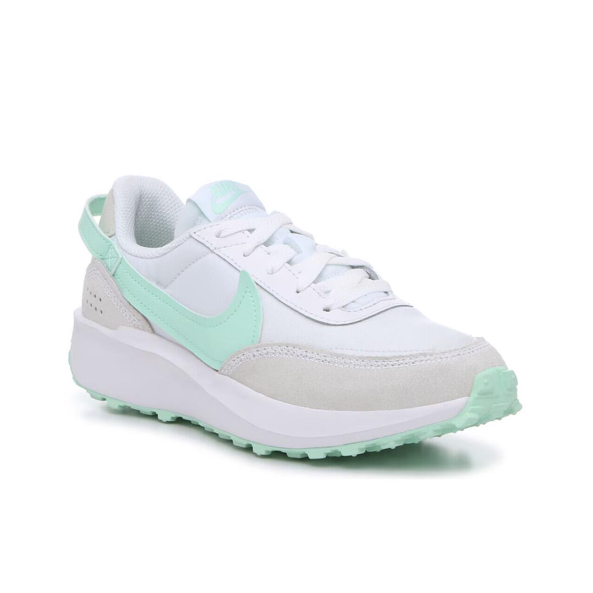 Womens Nike Waffle Debut White Green Suede Running Shoes - White