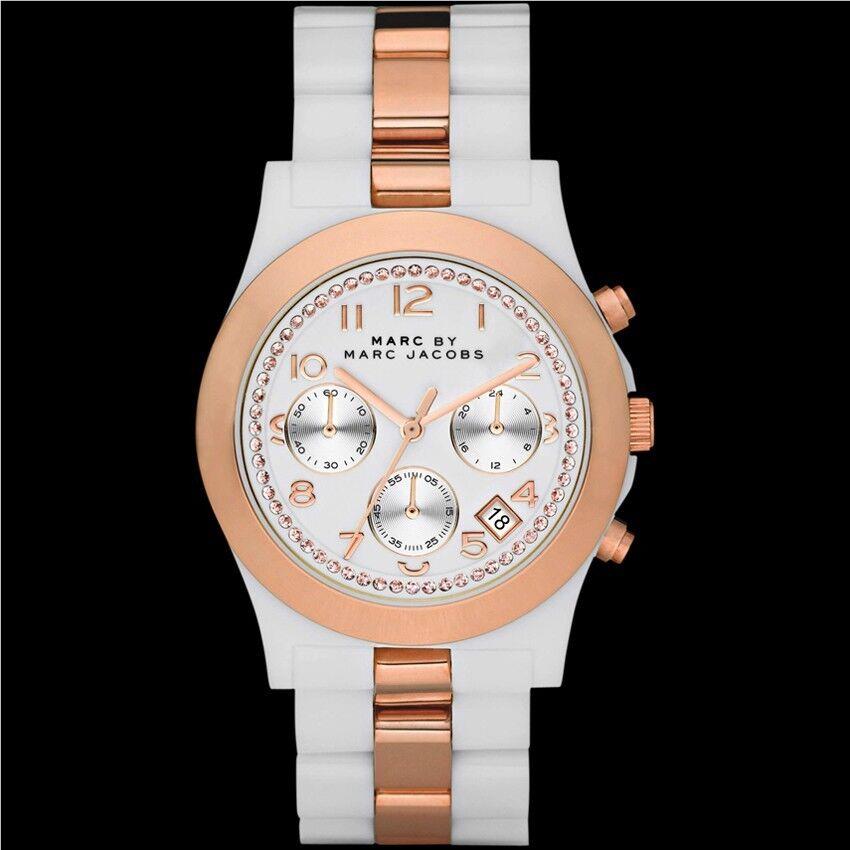 Marc Jacobs Dave White Ceramic Rose Gold Glitz Chronograph WATCH-MBM9508