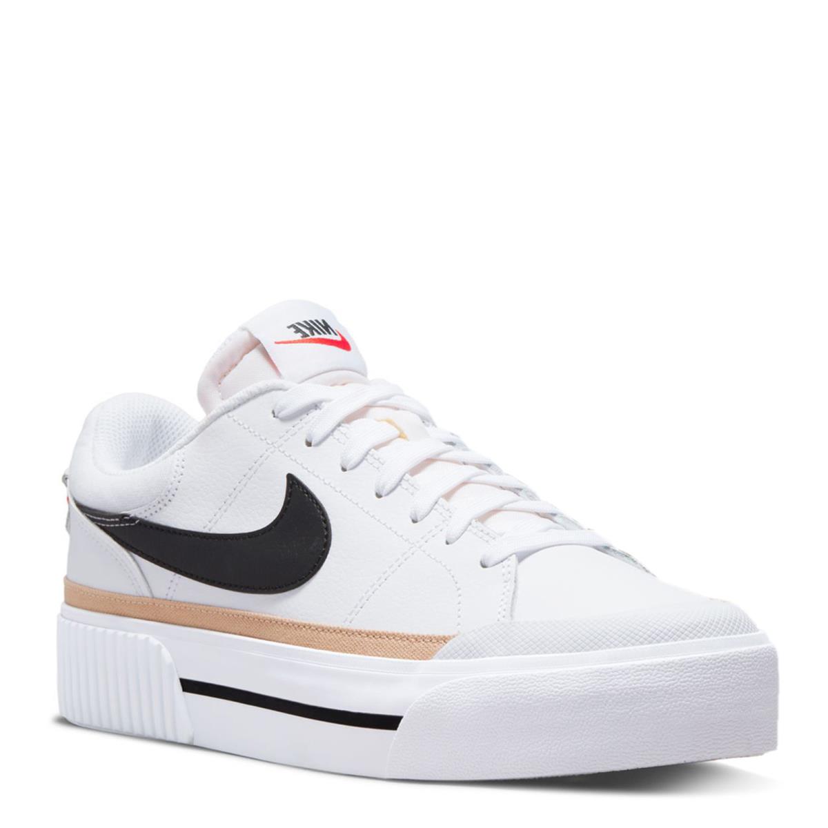 Women`s Nike Court Legacy Lift Platform Sneaker DM7590-100 White/black- Hemp Sy - White/Black- Hemp