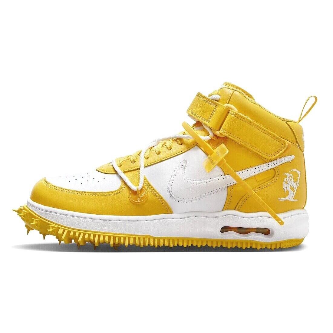 Mens Nike Off White X Air Force 1 Mid SP Leather Maize Yellow Athletic Shoes - Yellow
