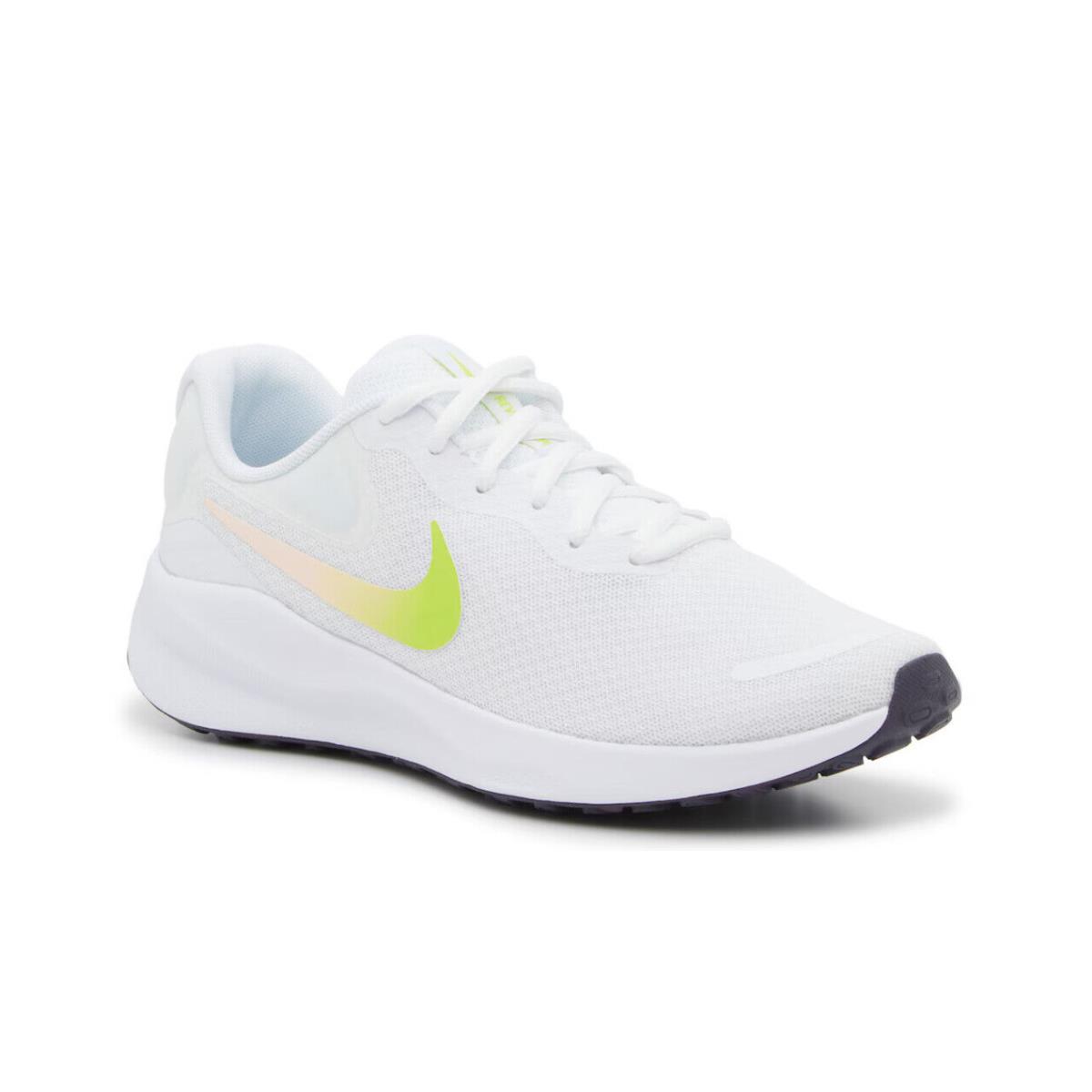 Womens Nike Revolution 7 White Yellow Mesh Running Shoes - White