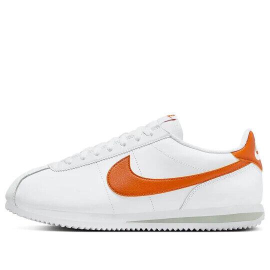 Nike Cortez DM4044-102 Sneaker Mens White Orange Leather Lace Up Lifestyle Shoes - White