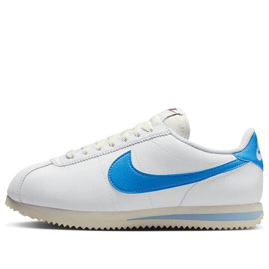 Nike Cortez DN1791-102 Sneaker Womens White Blue Leather Lace Up Lifestyle Shoes - White