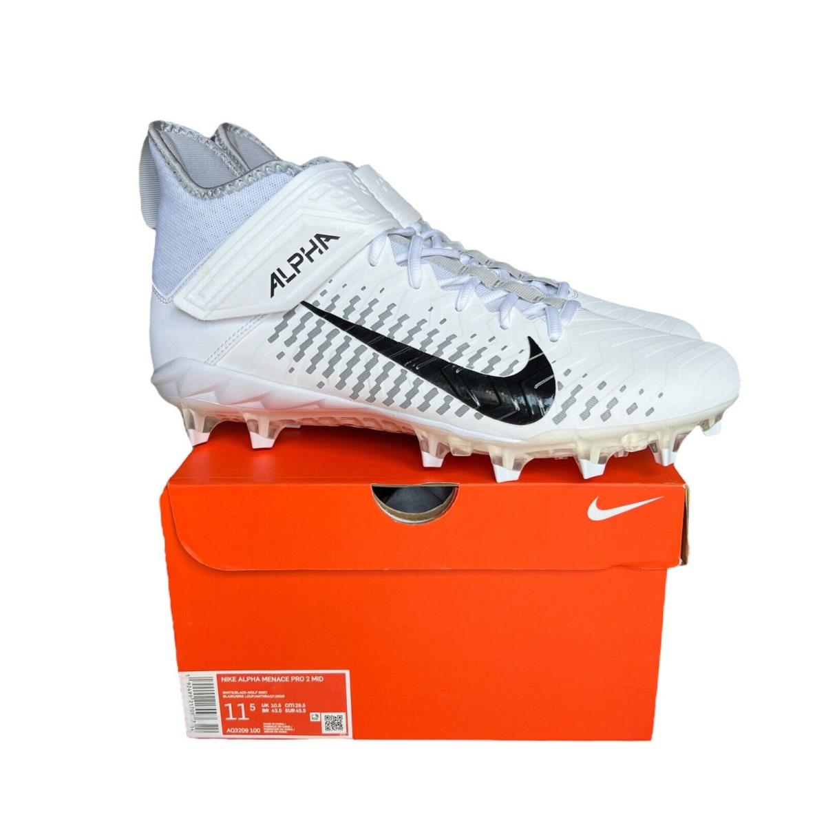 Nike Alpha Menace Pro 2 Mid Sizes 8-15 Football Cleats White/black AQ3209-100 - White