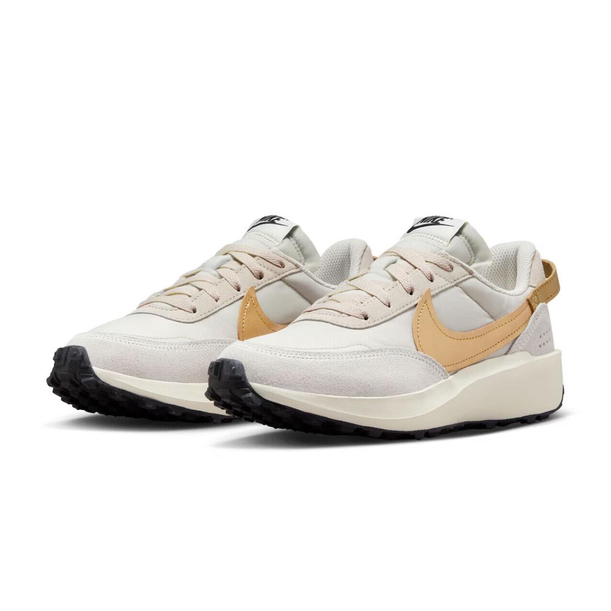 Womens Nike Waffle Debut Off White Gold Suede Running Shoes - Ivory