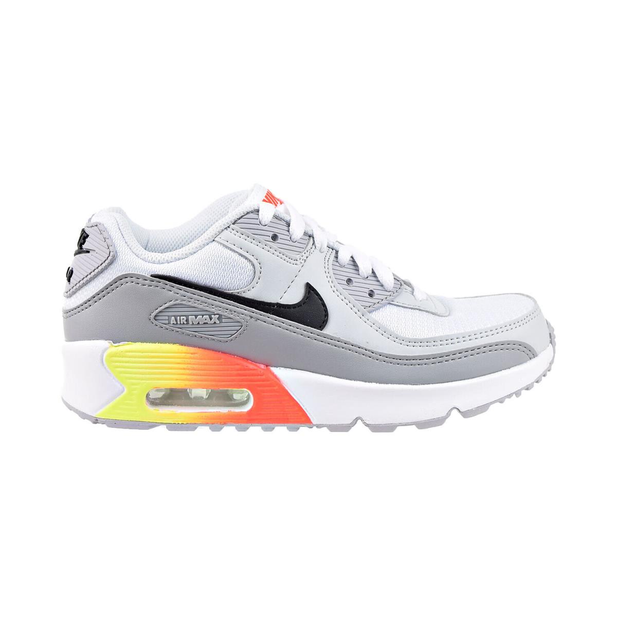 Nike Air Max 90 Leather GS Big Kids` Shoes Grey-black-crimson DR8924-001 - Wolf Grey-Black-Bright Crimson