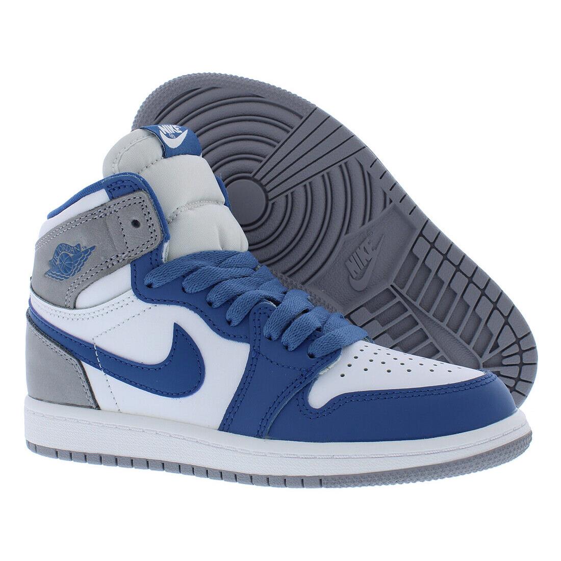 Nike Jordan 1 Retro High OG PS Boys Shoes - True Blue/White/Cement Grey, Main: Blue