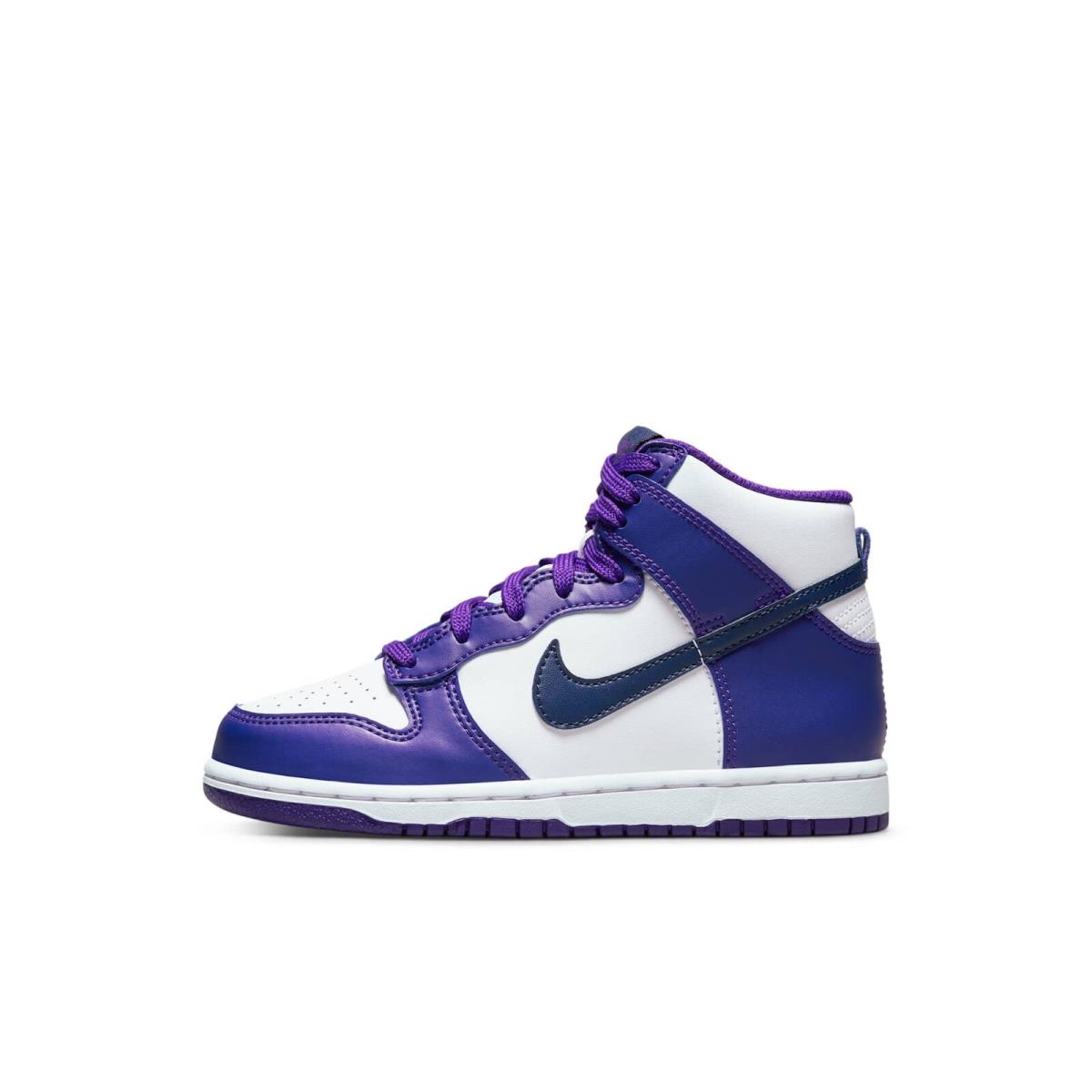 DH9753-100 Preschool Nike Dunk High `electro Purple Midnght Navy PS ` - White/Electro Purple/Midnight Navy