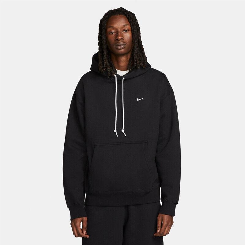 Mens Nike Solo Swoosh Fleece Pullover Hoodie_black/white DX1355-010-SIZE S