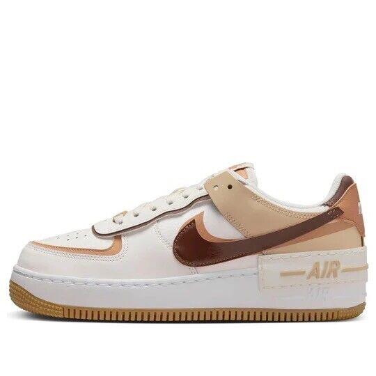 Women Nike Air Force 1 Shadow Shoes Size 9.5 White Tan Brown Gum DZ1847 106 - White