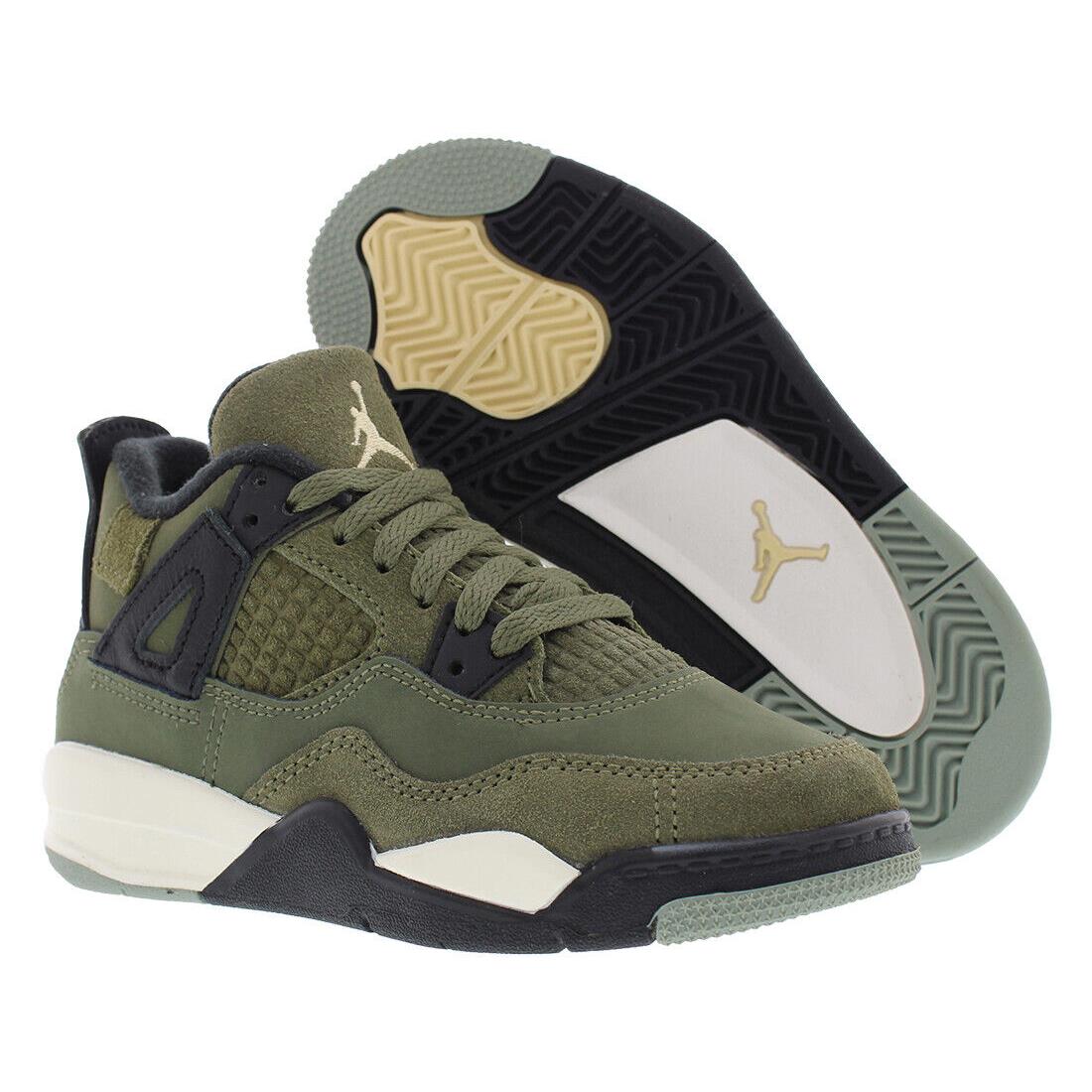 Nike Jordan 4 Retro SE Craft PS Boys Shoes Size 11 Color: Medium Olive/pale - Medium Olive/Pale Vanilla, Main: Green