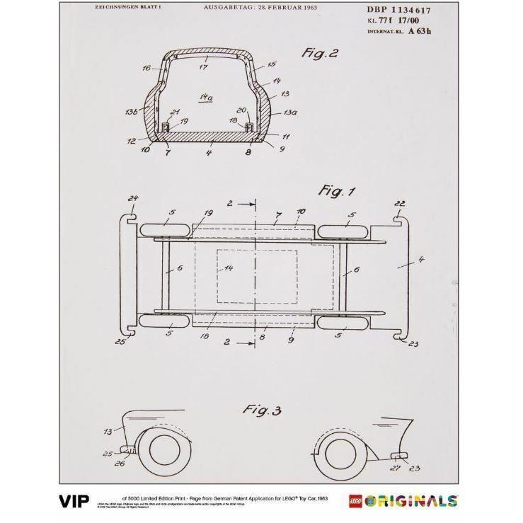 Lego: Limited Edition Print - German Toy Car Patent 1963 Lego Originals