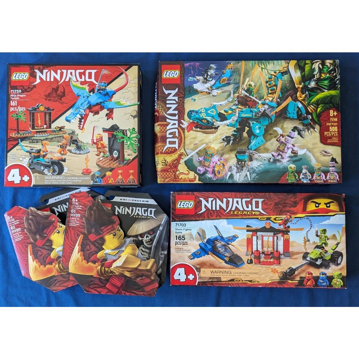 5 Lego Ninjago sets-71746 Jungle Dragon 71703 Storm Fighter 71759 Dragon Temple