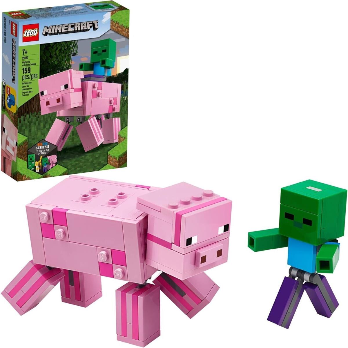 Lego Bigfig Pig with Baby Zombie 21157 Minecraft Minifigure Building Set