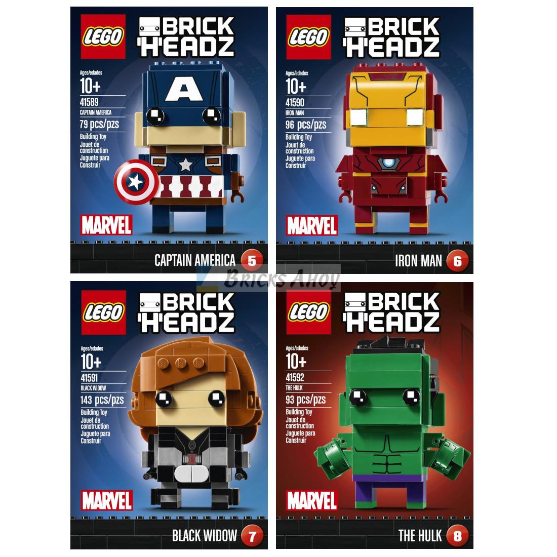 Lego Marvel Brickheadz 41589 41590 41591 41592 Iron Man Hulk Captain America