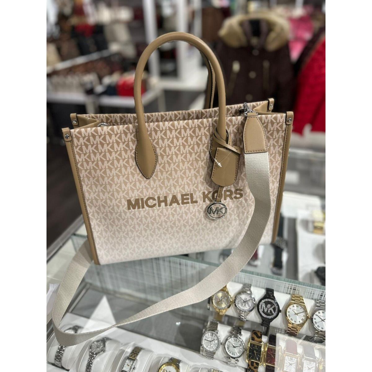 Michael Kors Mirella Medium MK Logo East West Style Crossbody Tote Bag Variation HUSK