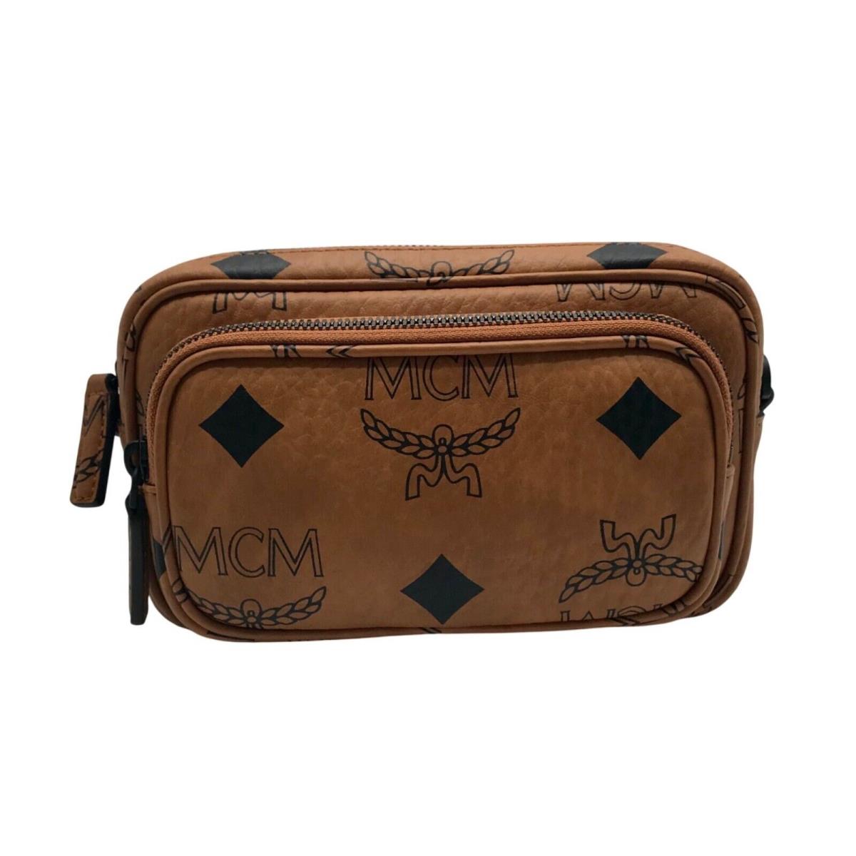 Mcm Visetos Cognac Leather Aren Maxi Crossbody Wristlet