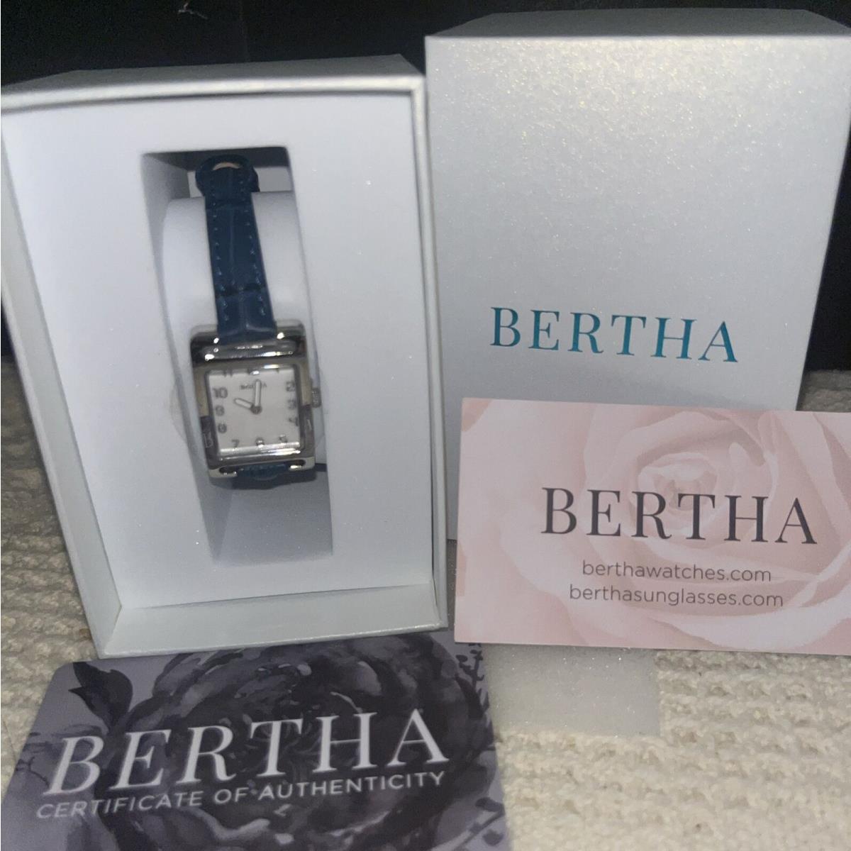 Marisol Swiss Mop Leather Band Watch Blue by Bertha