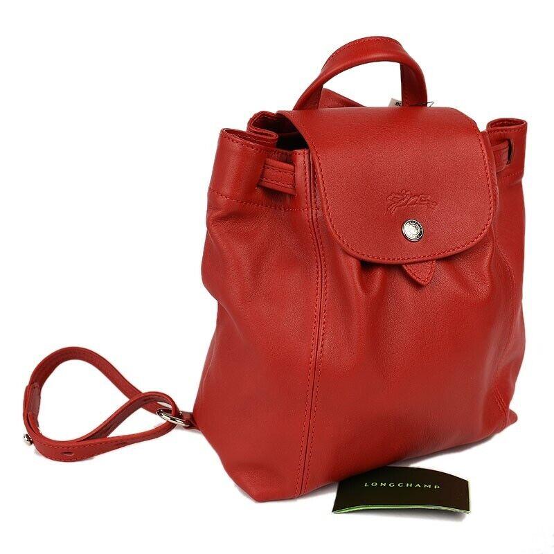 Longchamp Womens Cherry Red Le Pliage Sac A Dos Leather XS Backpack