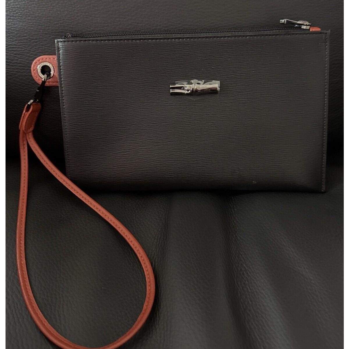 Longchamp Black Leather Clutch/wristlet Bag