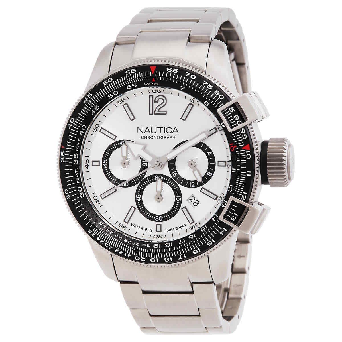 Nautica Pacific Beach Chronograph Quartz White Dial Men`s Watch NAPBFCF04