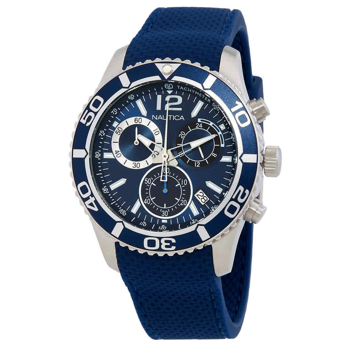 Nautica Nst 09 Chronograph Quartz Blue Dial Men`s Watch NAPLECR04