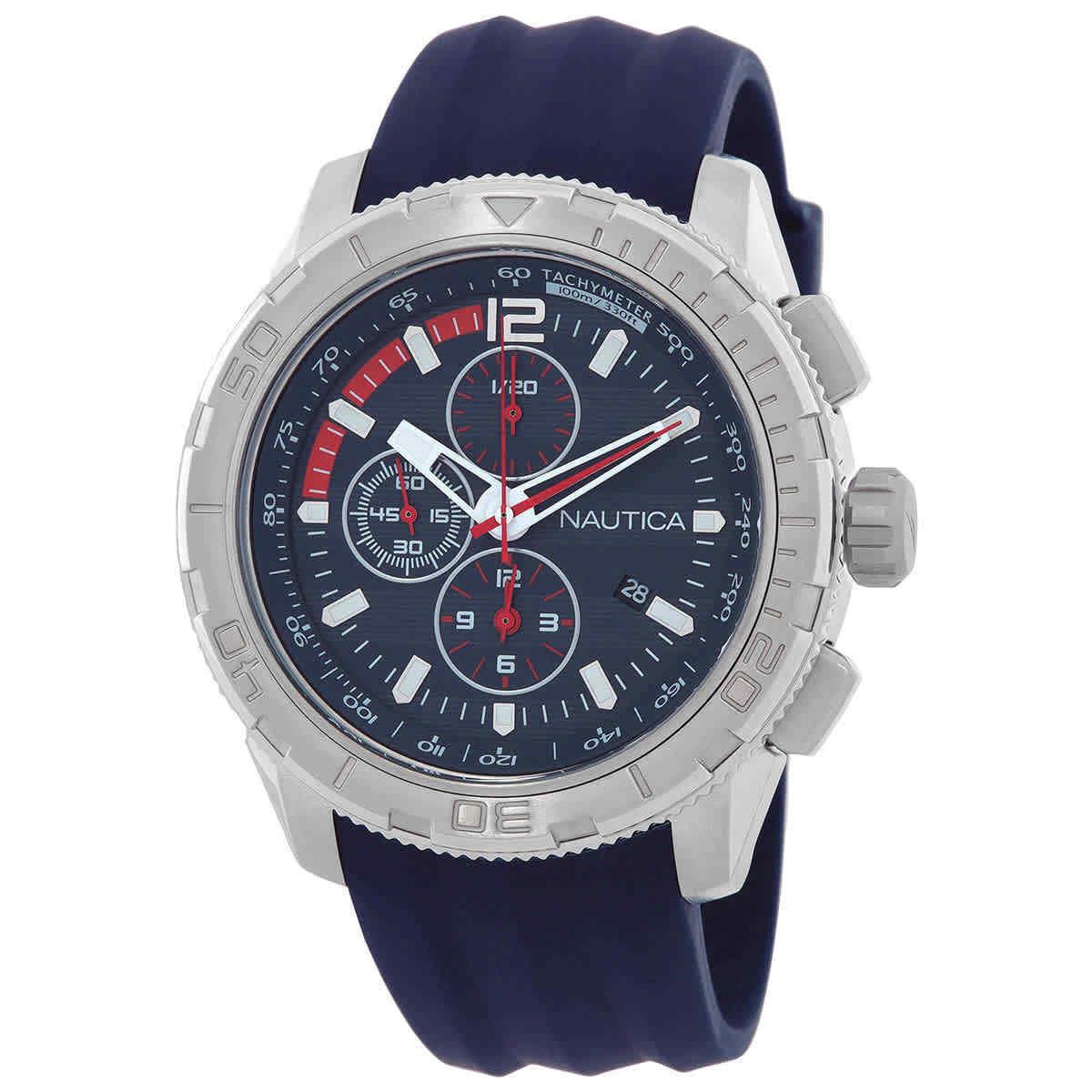 Nautica Naplecr05 Chronograph Quartz Blue Dial Men`s Watch NAPLECR05