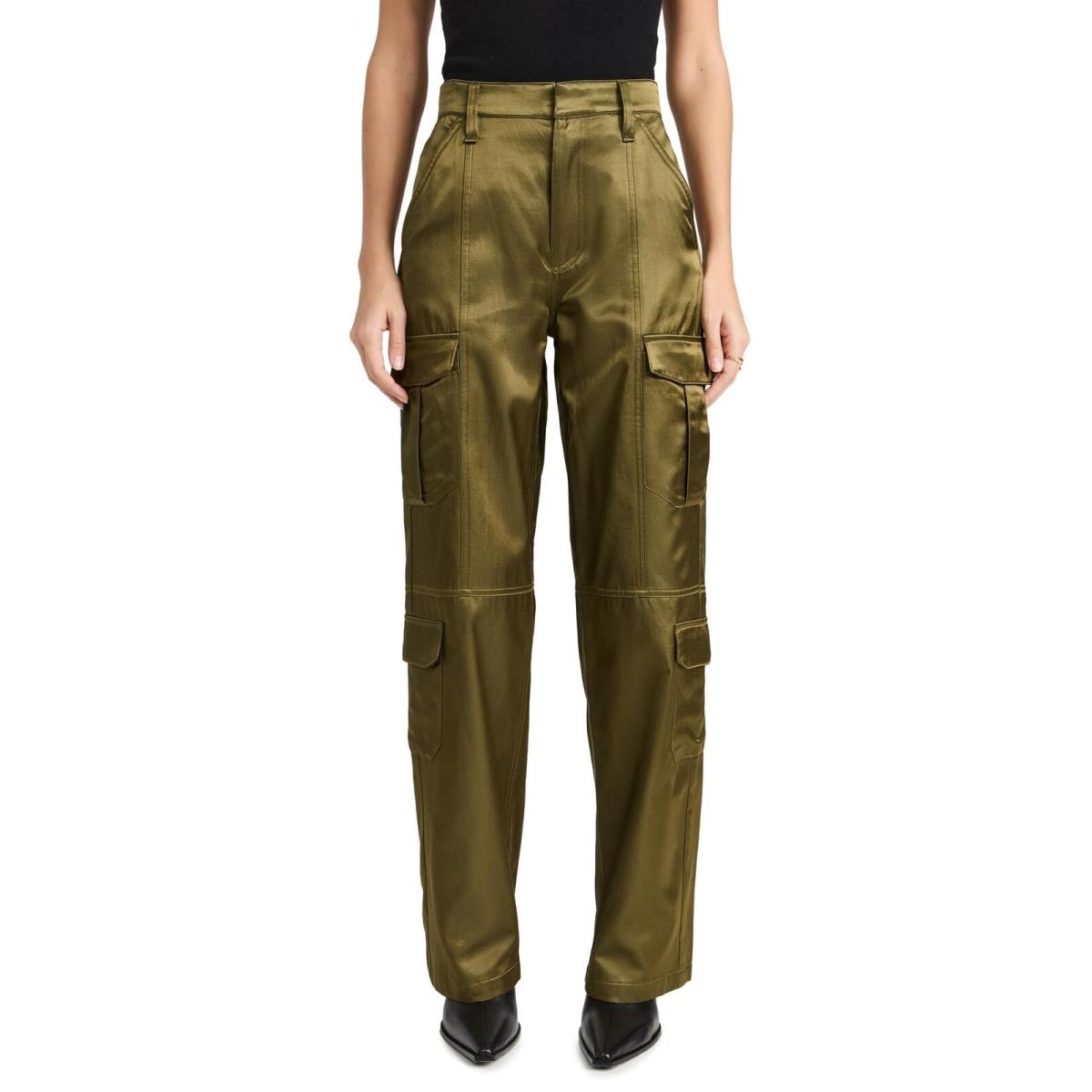 Rag Bone Women`s Cailyn Japanese Satin Cargo Pants Army Green 26