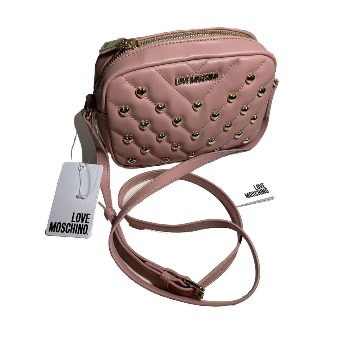 Love Moschino Borsa Pink Heart Stud Matt Napa Capris Quilted Crossbody Bag