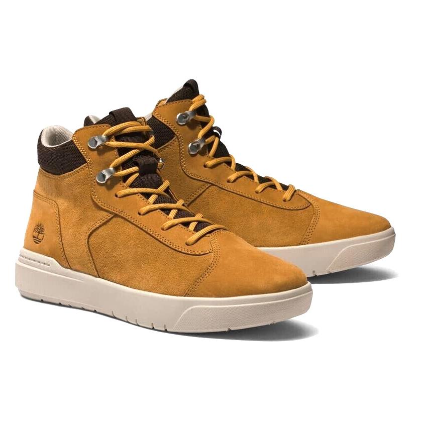 Men`s Timberland Seneca Bay High Top Sneaker Boot Wheat Nubuck Size : 12 - Wheat-Brown