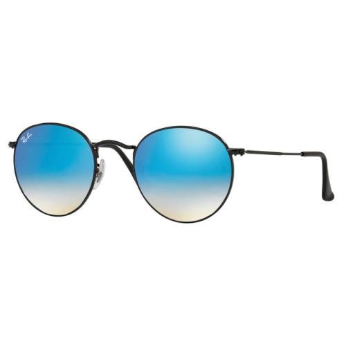 Ray-ban Round Metal Shiny Black l Mirror Gradient Blue Lens RB3447 002/4O 50mm