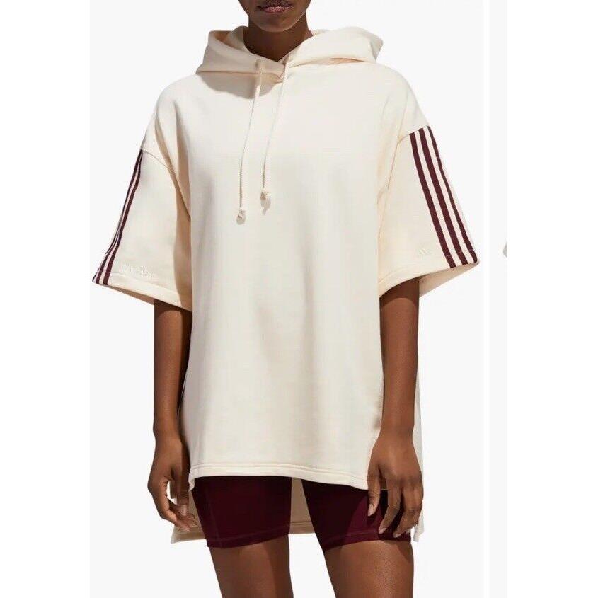 Adidas x Ivy Park Oversized Hoodie Short Sleeve Sweatshirt Size M Grosgrain Ecru