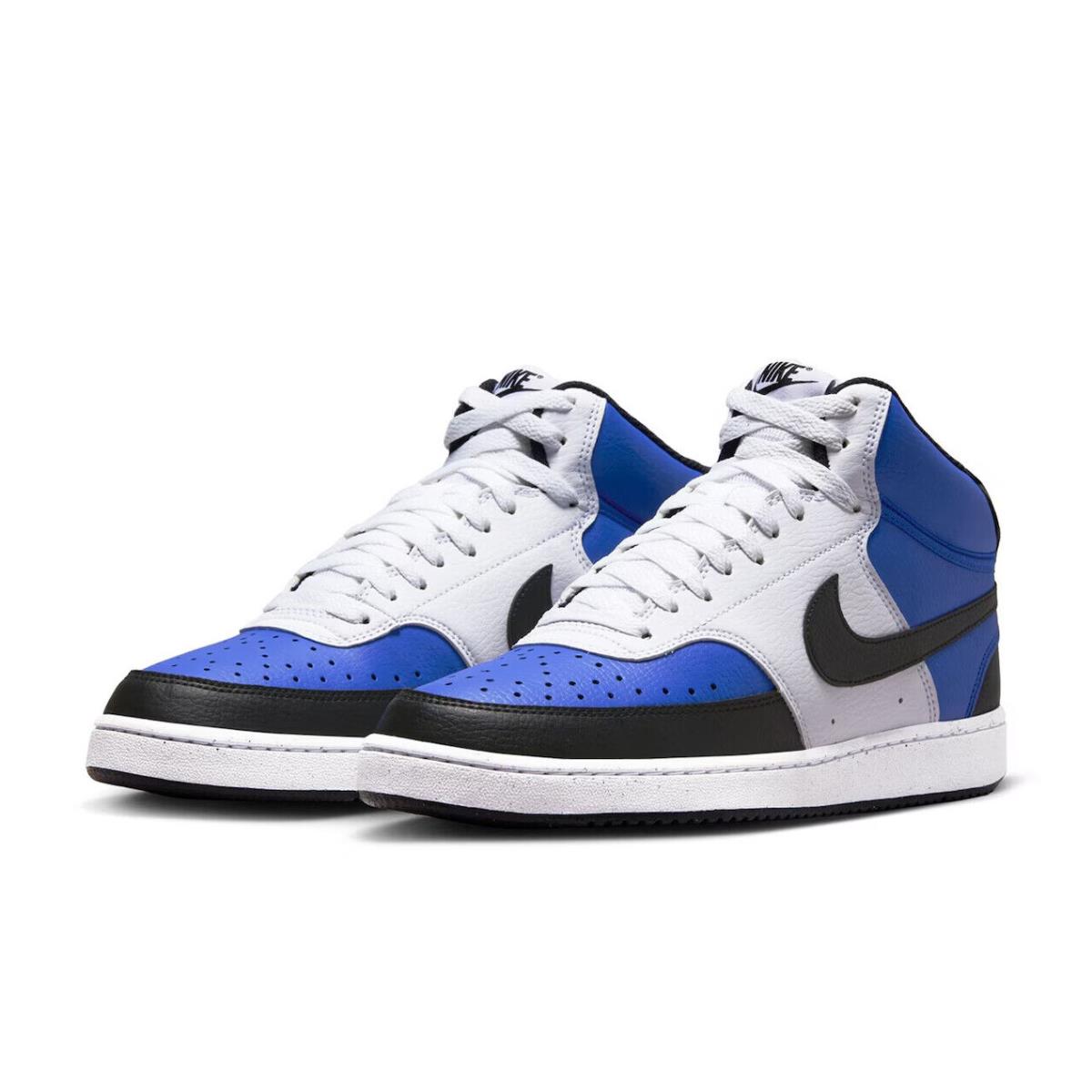 Mens Nike Court Vision Mid White Blue Leather Sneaker Shoes - Blue