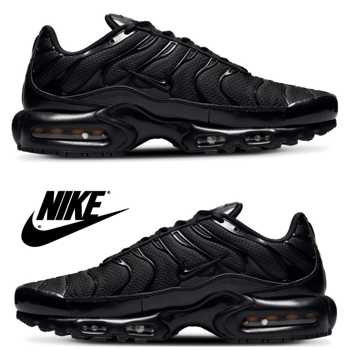 Nike Air Max Plus Men`s Sneakers Casual Athletic Premium Comfort Sport Shoes - Black, Manufacturer: Black/Black/Black