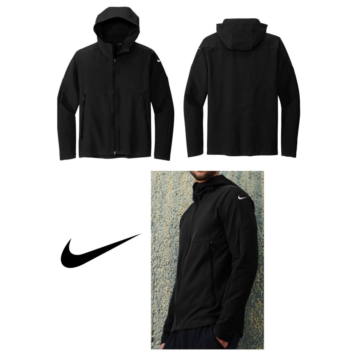 Nike Men`s Hooded Soft Shell Jacket Repels Water Lined Pockets Scuba Neck XS-4XL