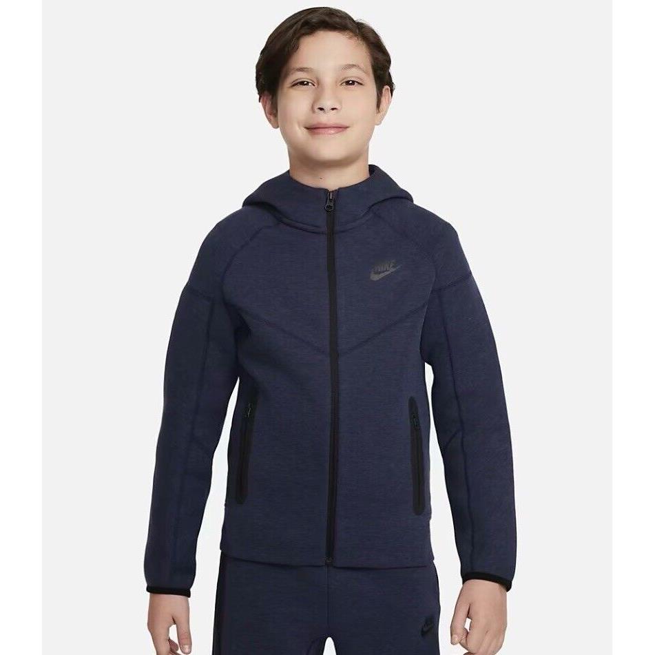 Nike Kids Tech Navy Blue Full Zip Suit Hoodie FD3285-473 Pants FD3287-473 Medium