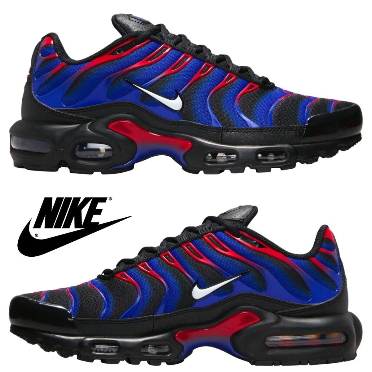 Nike Air Max Plus Men`s Sneakers Casual Athletic Premium Comfort Shoes - Blue, Manufacturer: Black/White/Red