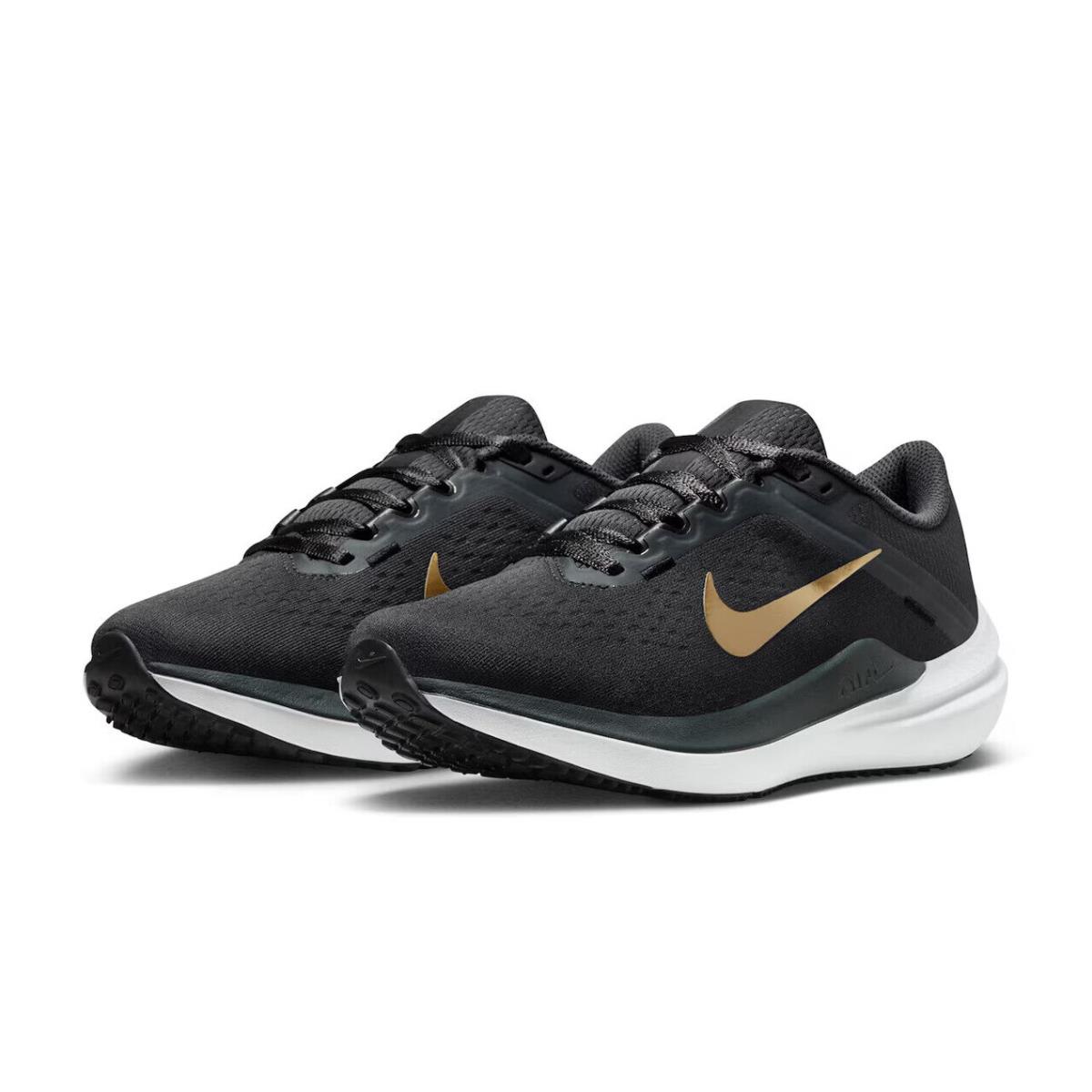 Womens Nike Winflo 10 Anthracite Gold Mesh Running Shoes - Black