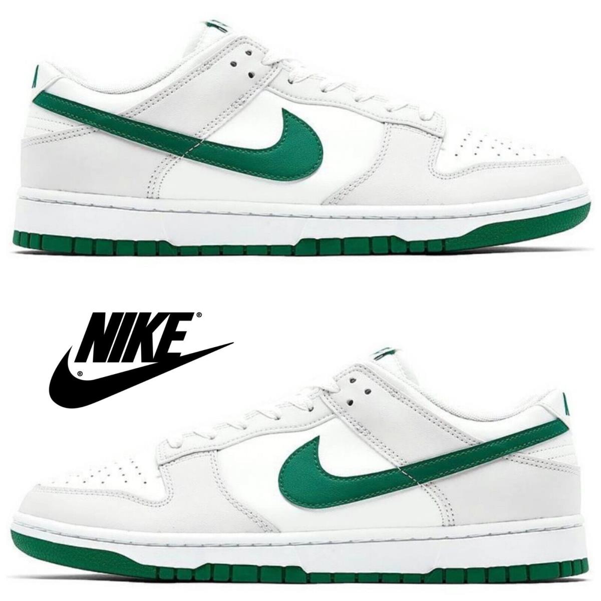 Nike Men`s Dunk Low Retro Casual Shoes Premium Comfort Sport Leather Sneakers - Gray, Manufacturer: Summit White/Malachite/Platinum Tint